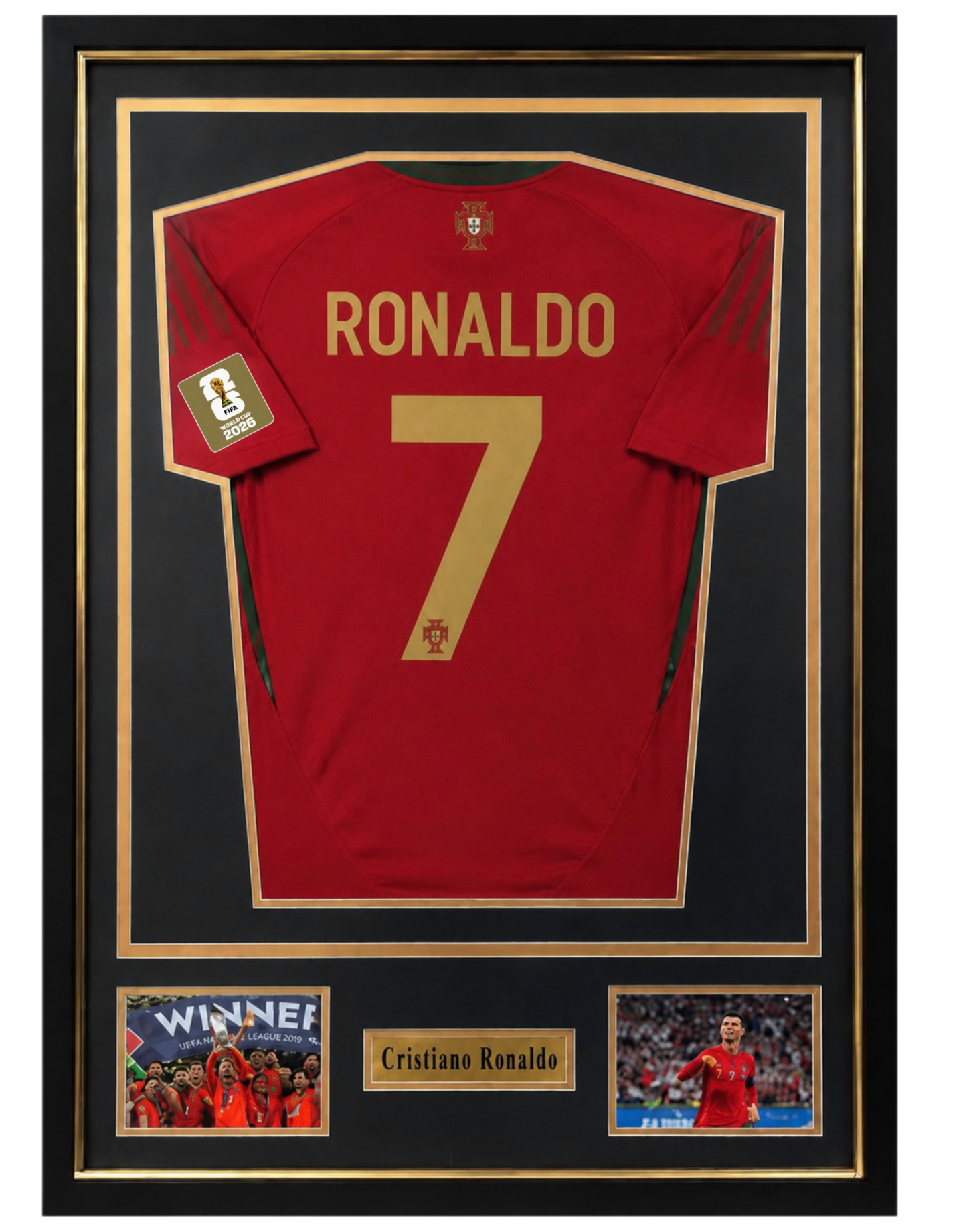 Marco Expositor Premium Dorado para Camisetas de Fútbol | 76,70 cm × 56,70 cm